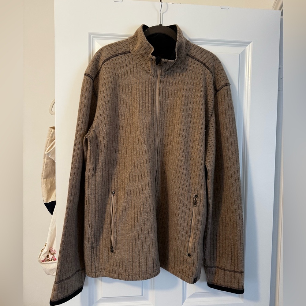 PRANA Men’s Zip-Up Brown and Black Knit Sweater